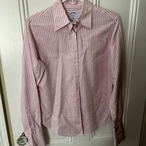 Pink striped fitted Brooks Brothers button down